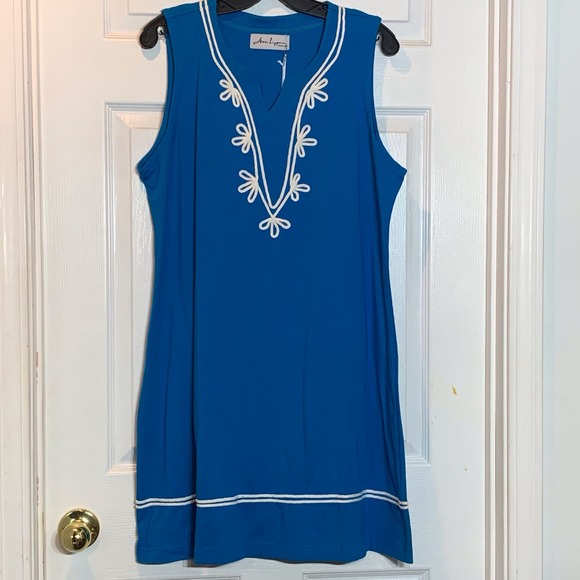 NWT Ava Lynn Peacock Blue Rope Embroidered Trim Sleeveless Dress Size‎ XL - Picture 1 of 5